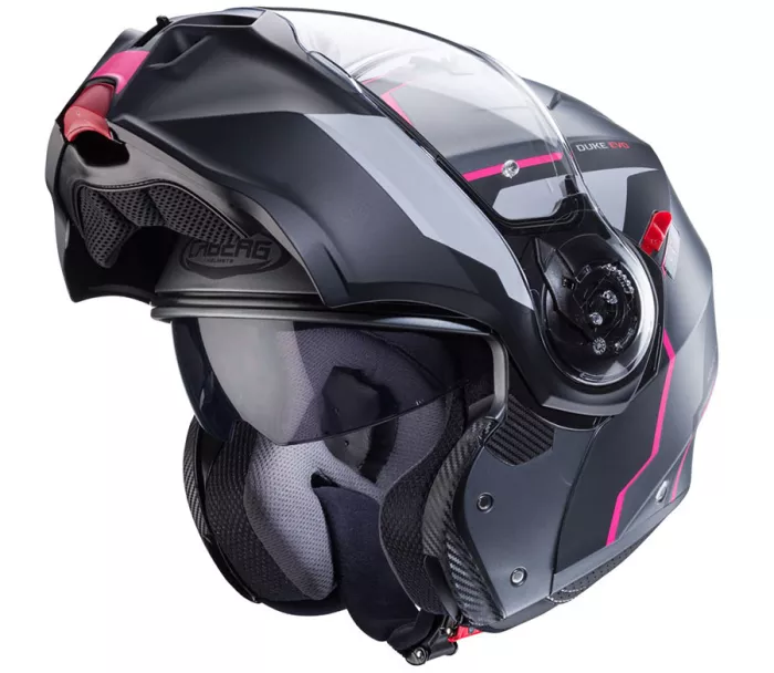 Helma na moto Caberg Duke Evo Move matt gun metal/black/fuchsia