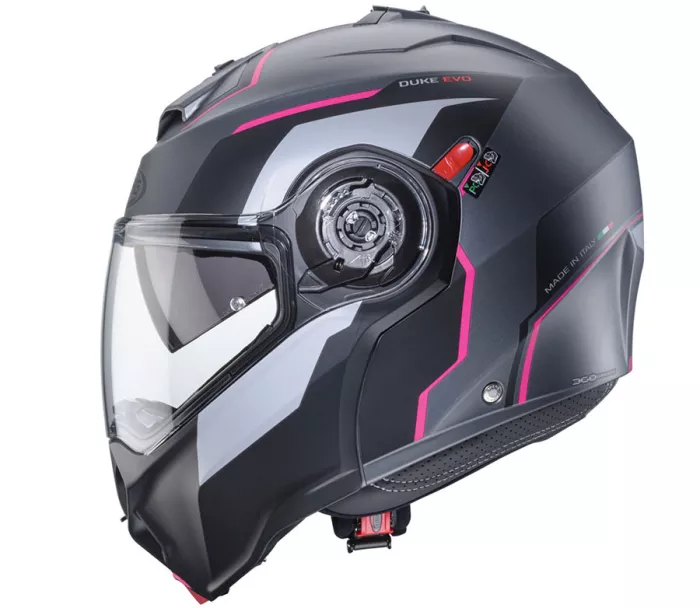 Helma na moto Caberg Duke Evo Move matt gun metal/black/fuchsia