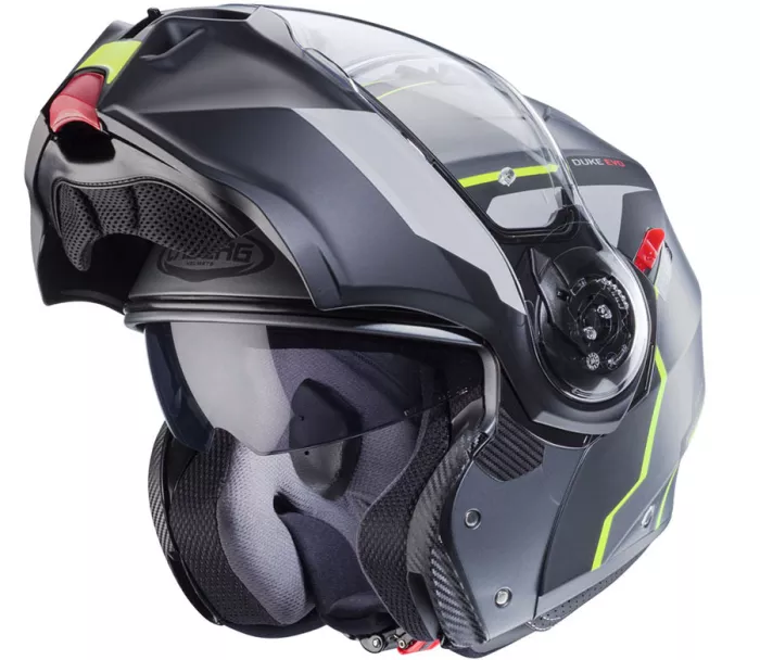 Helma na moto Caberg Duke Evo Move matt gun metal/black/yellow fluo vel.L