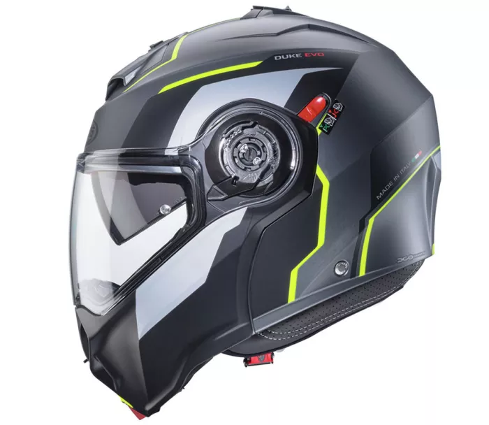 Helma na moto Caberg Duke Evo Move matt gun metal/black/yellow fluo vel.L