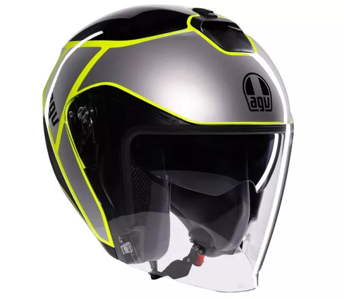 Otevřená helma AGV IRIDES E2206 DAVAO BLACK/GREY/YELLOW FLUO