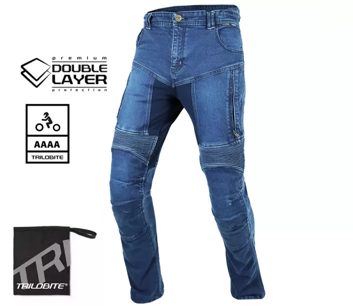 Kalhoty na moto Trilobite Parado doublelayer AAAA slim fit men blue level 2