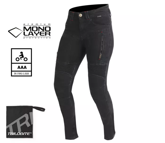 Dámské džíny na moto Trilobite Parado monolayer AAA slim fit ladies jeans black (Prodloužené)