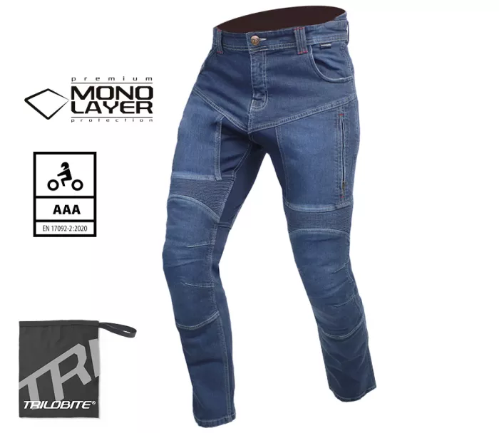 Kalhoty na motocykl Trilobite Parado monolayer AAA slim fit blue (Prodloužené)