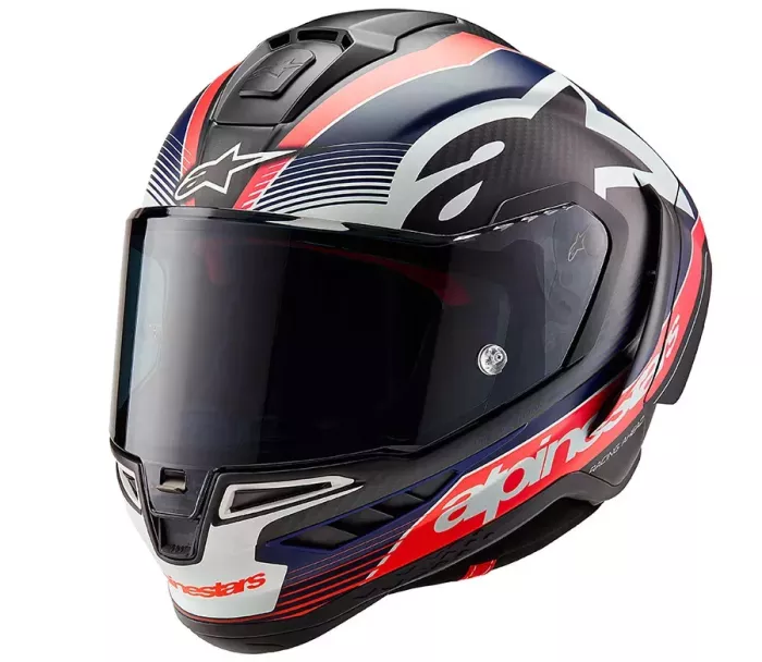 Integrální helma Alpinestars Supertech R10 Team black/carbon red fluo/dark blue matt