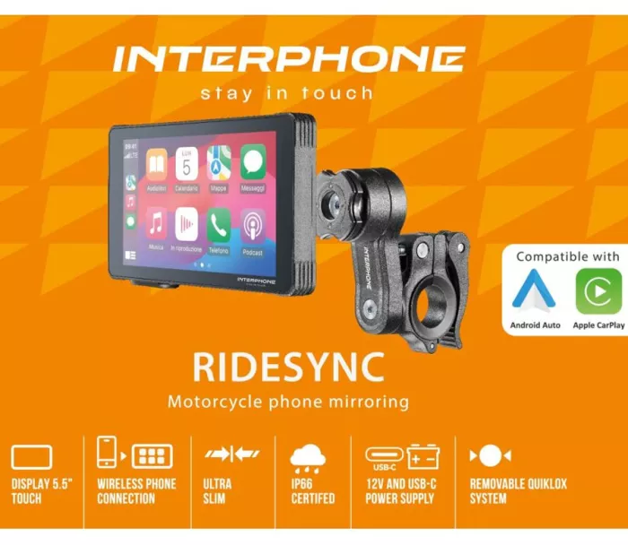 CellularLine Interphone displej RIDESYNC - Apple CarPlay a Android Auto pro motocykly