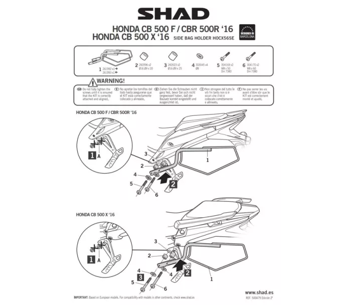 Shad H0CB51SR podpěry pro boční brašny Honda CB500F (19-22)