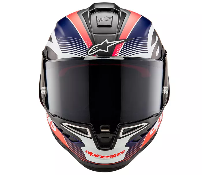 Integrální helma Alpinestars Supertech R10 Team black/carbon red fluo/dark blue matt