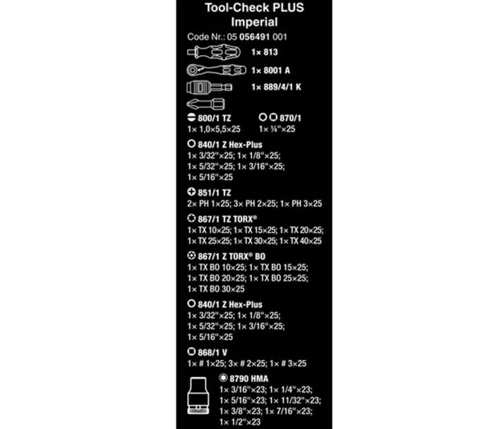 WERA Tool-check plus imperial 1/4" drive - US sizes